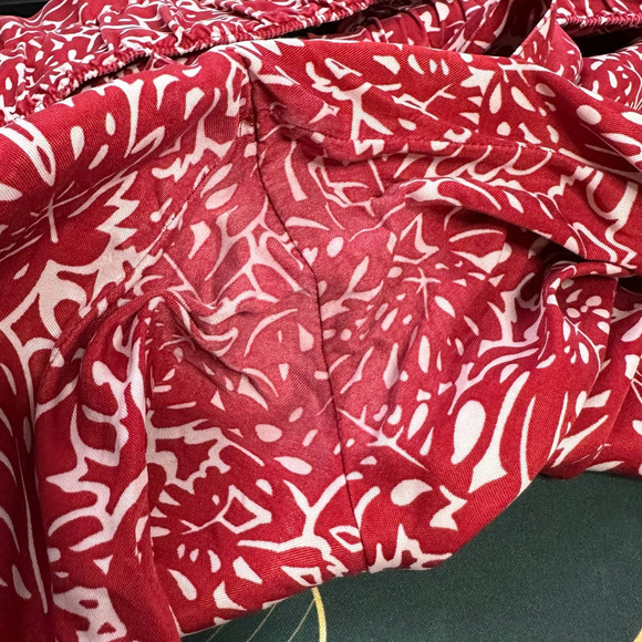 Club Monaco Women Beachy Tropical Print Wide Leg Belted Pull-On Pants Red 12 - Picture 9 of 10